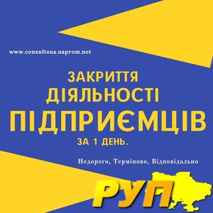 Ліквідація підприємницької діяльності у державному реєстрі, податковій, фондах за 1 день; Здача ліквідаційної звітності;